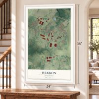 Hebron, Kentucky map, 24 x 36 inch print in a white frame by a staircase