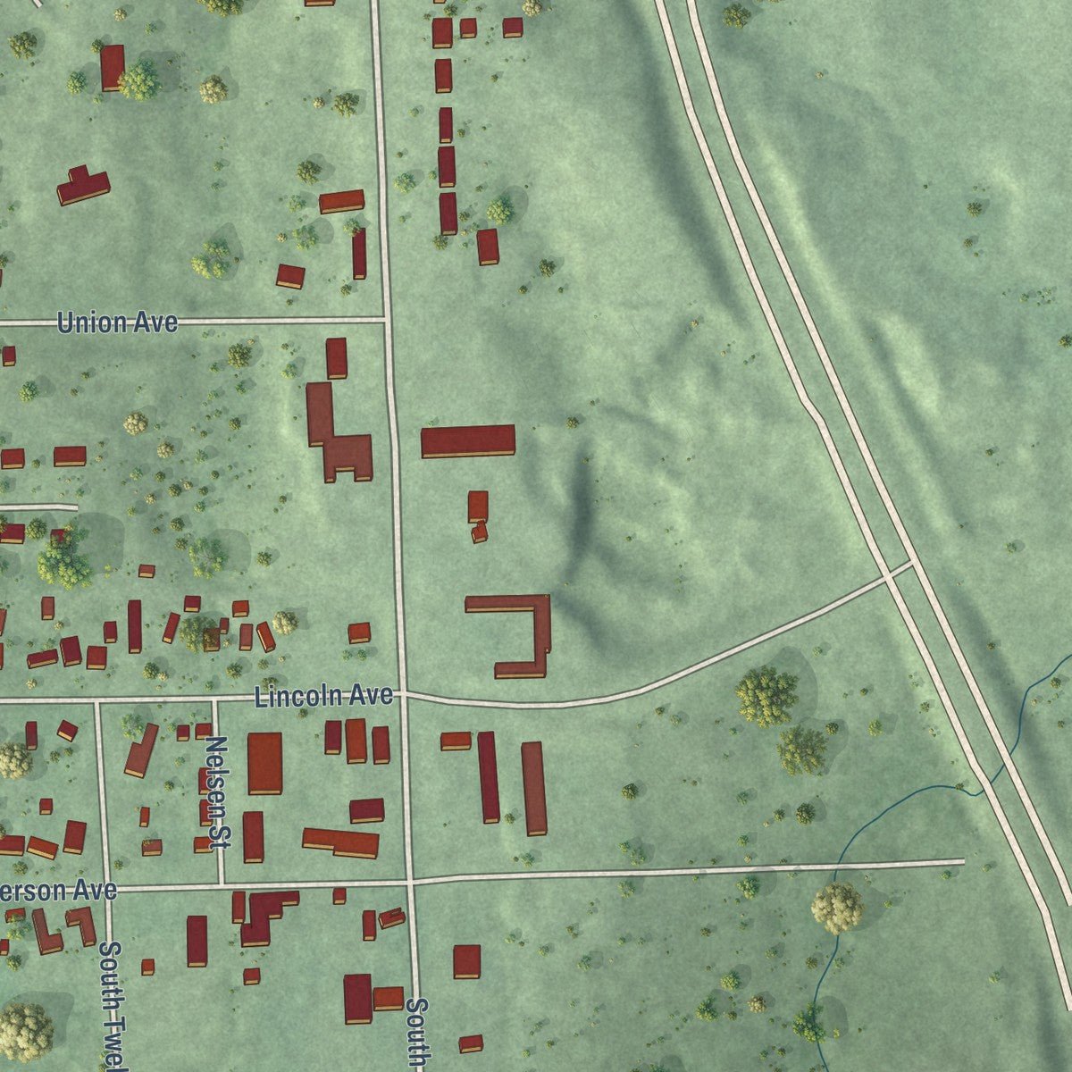 Second close-up of the map of Hebron, Nebraska print showing more streets and buildings