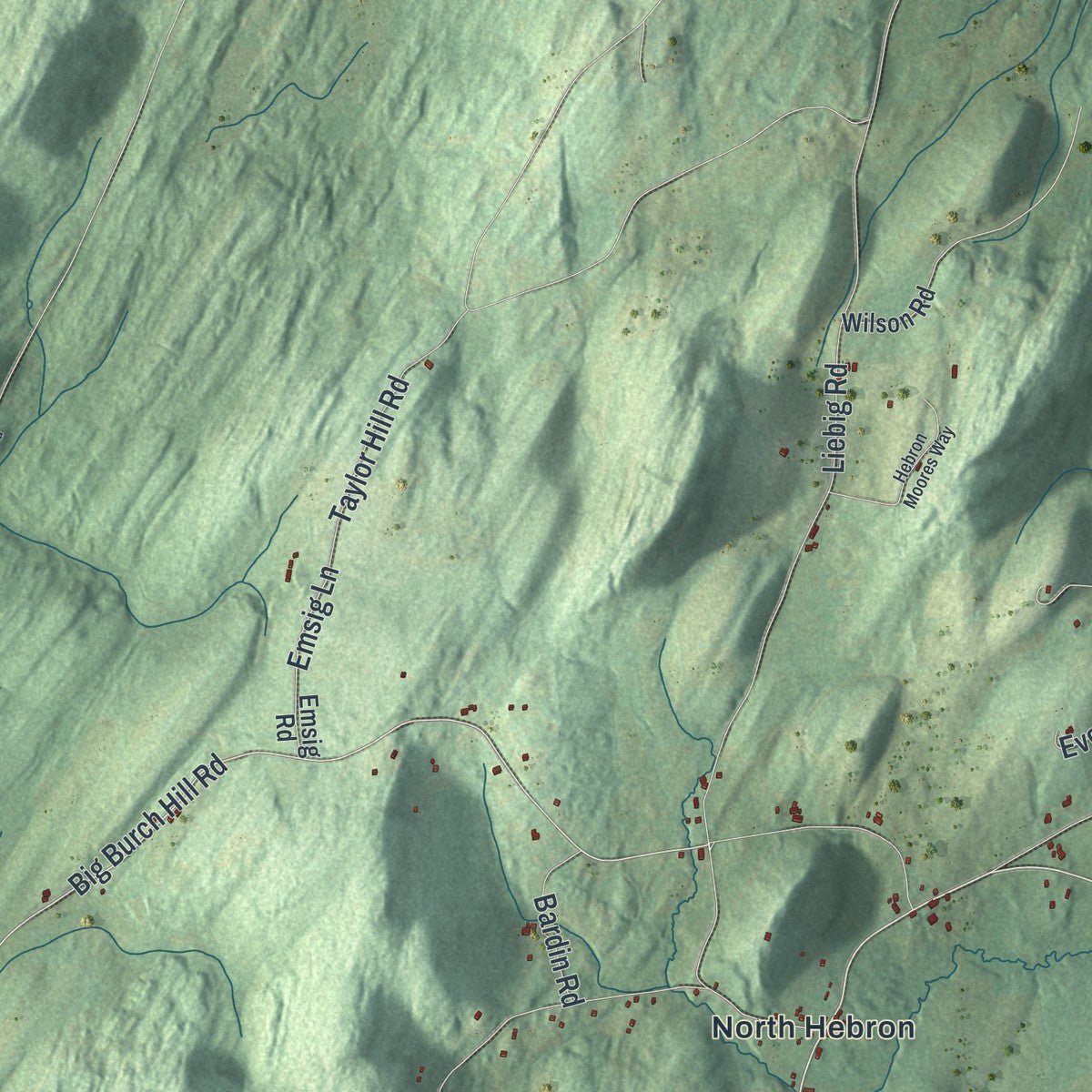 Second close-up of the map of Hebron, New York print showing more streets and buildings
