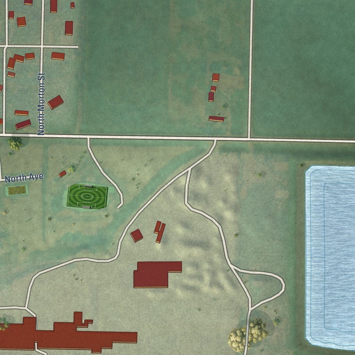 Second close-up of the map of Hebron, North Dakota print showing more streets and buildings