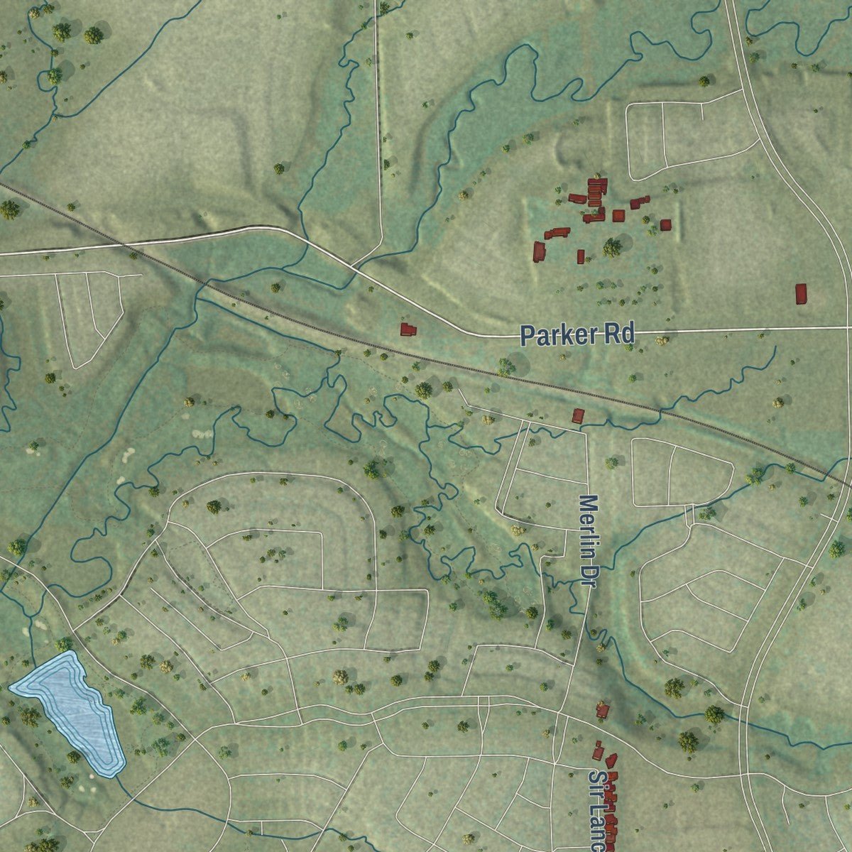 Second close-up of the map of Hebron, Texas print showing more streets and buildings