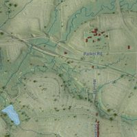 Second close-up of the map of Hebron, Texas print showing more streets and buildings