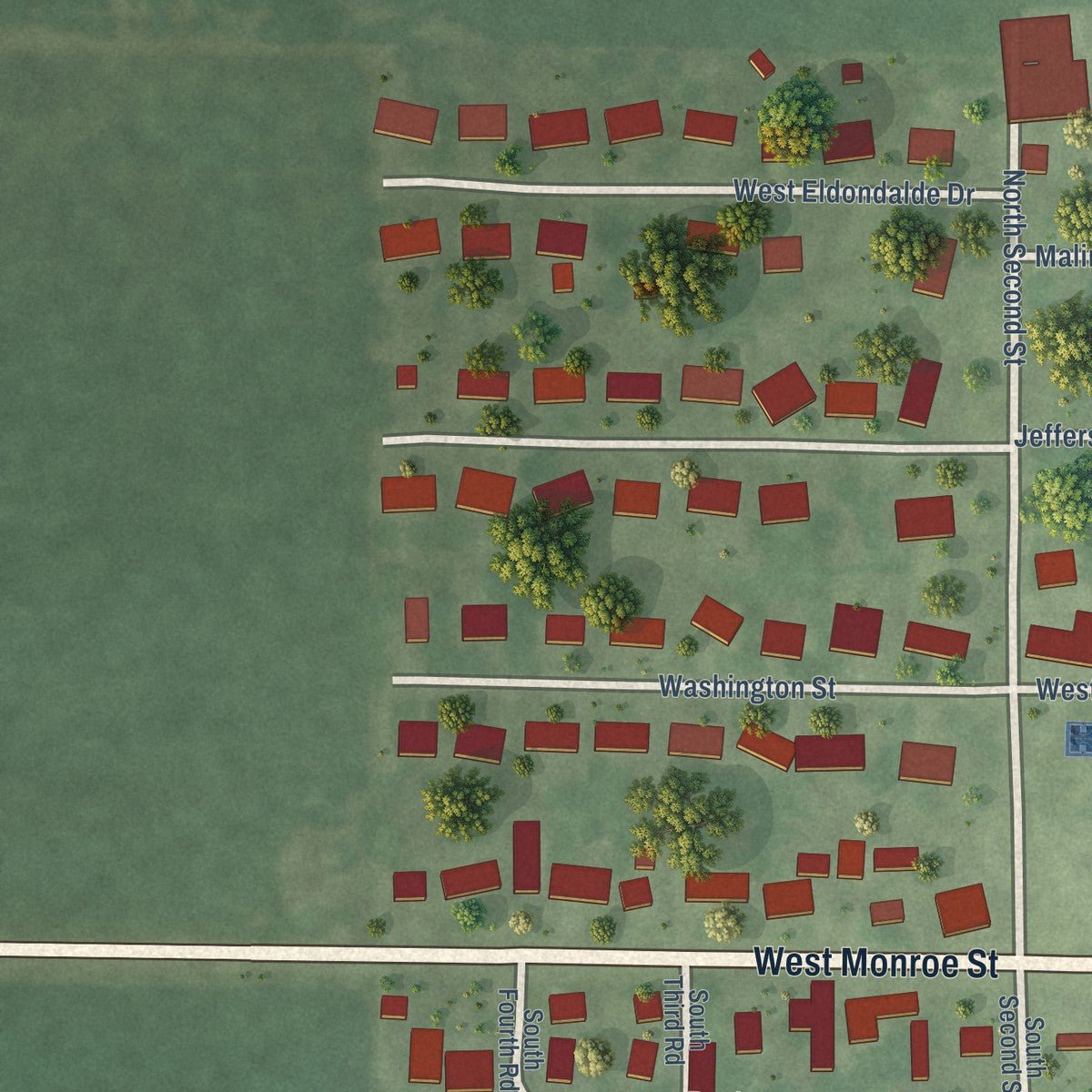 Second close-up of the map of Hecker, Illinois print showing more streets and buildings