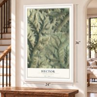 Hector, Pennsylvania map, 24 x 36 inch print in a white frame by a staircase