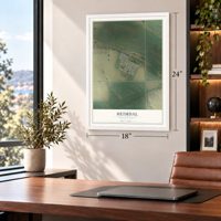 Heimdal, North Dakota map, 18 x 24 inch print in a white frame in a home office