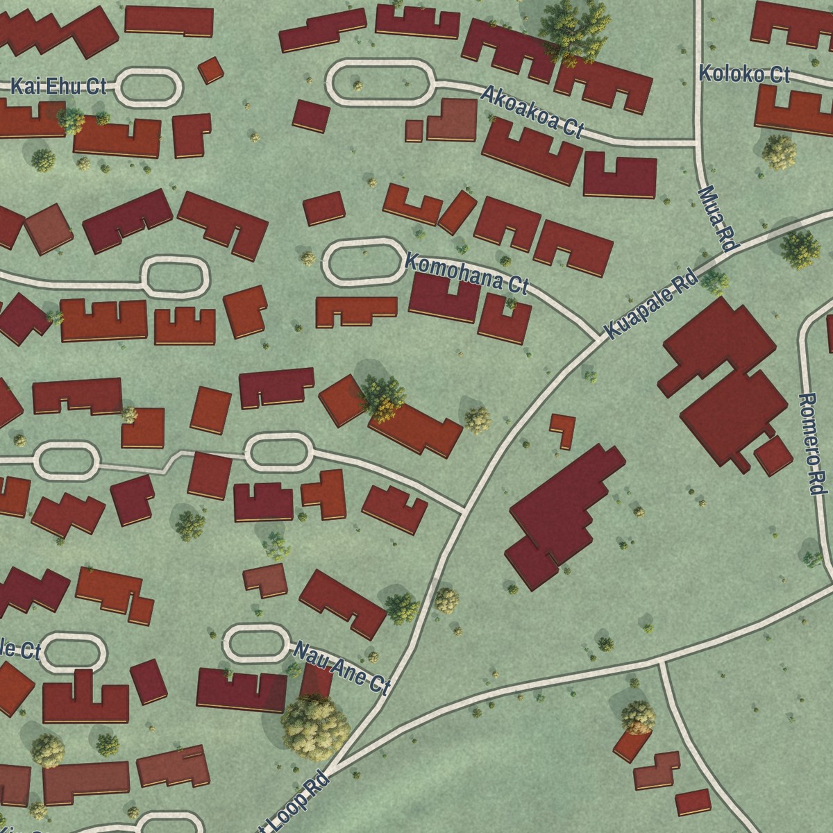 Second close-up of the map of Helemano, Hawaii print showing more streets and buildings