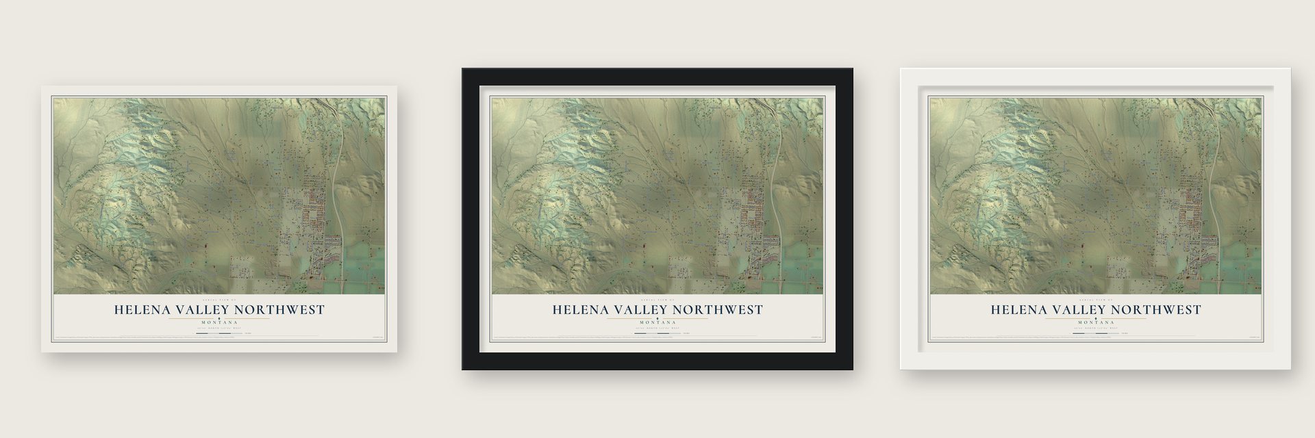 Helena Valley Northwest, Montana map unframed, in a black wood frame and in a white wood frame