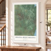 Helena-West Helena, Arkansas map, 24 x 36 inch print in a white frame by a staircase