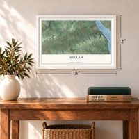 Hellam, Pennsylvania map, 12 x 18 inch print in a white frame in an entryway