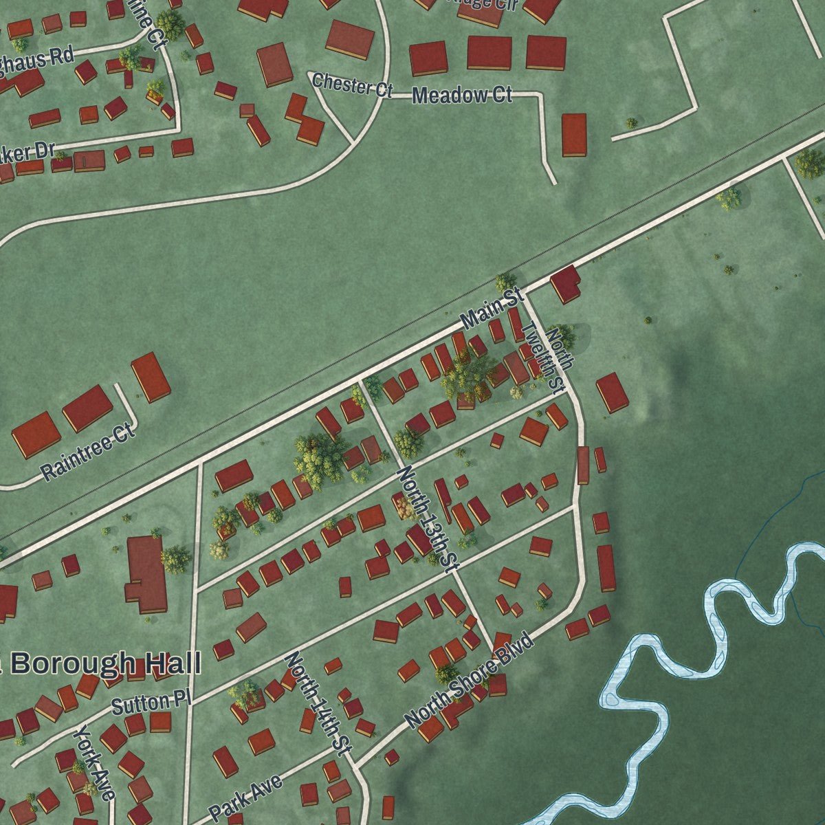 Second close-up of the map of Helmetta, New Jersey print showing more streets and buildings