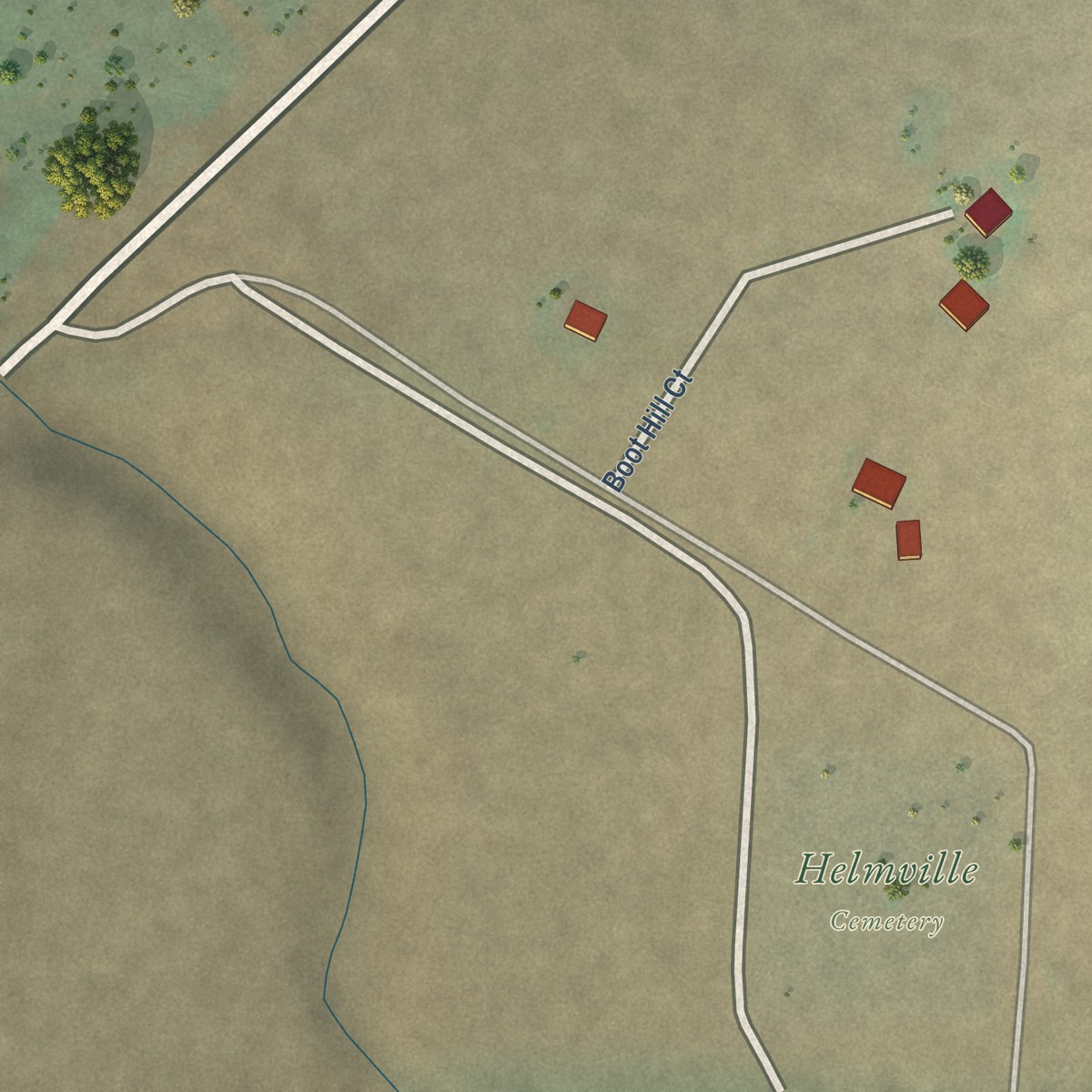 Second close-up of the map of Helmville, Montana print showing more streets and buildings