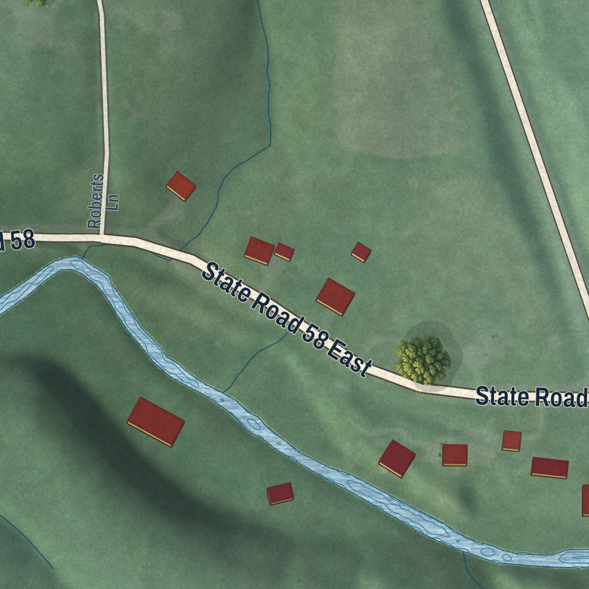Second close-up of the map of Heltonville, Indiana print showing more streets and buildings