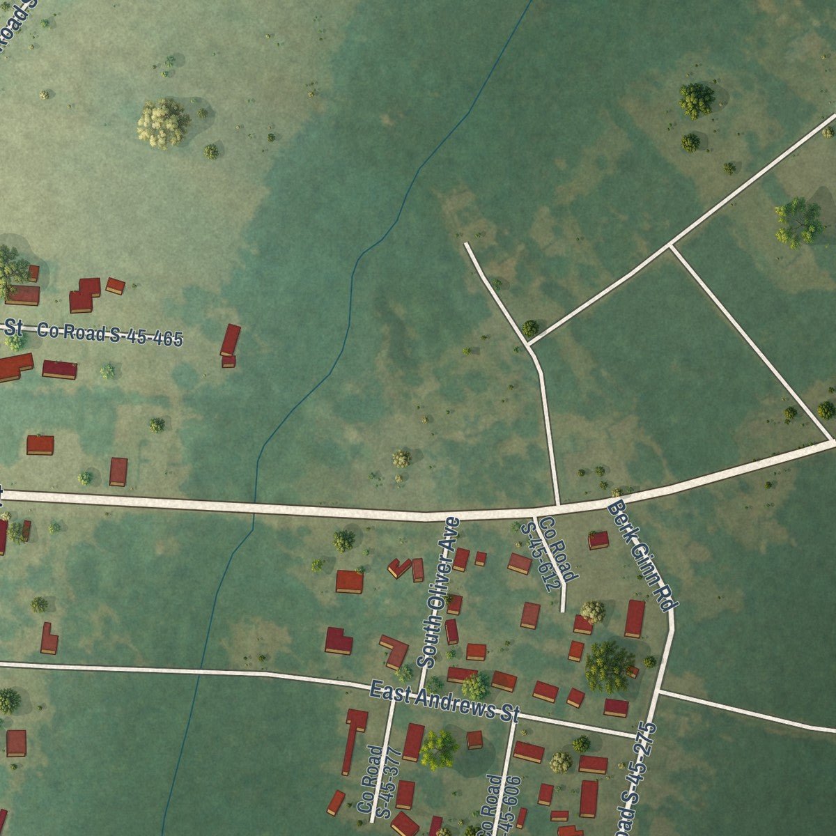 Second close-up of the map of Hemingway, South Carolina print showing more streets and buildings