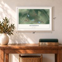 Henderson, Georgia map, 12 x 18 inch print in a white frame in an entryway