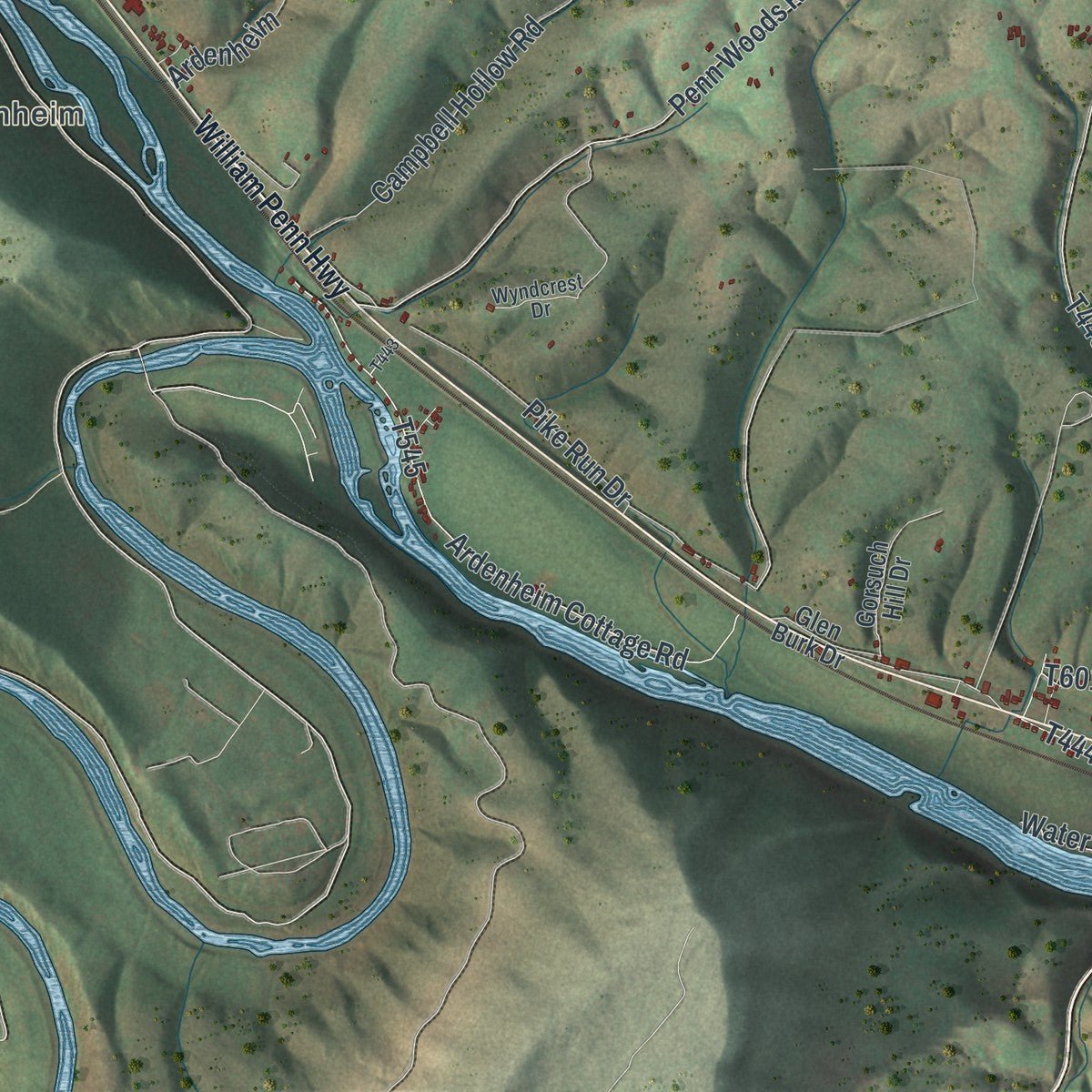 Second close-up of the map of Henderson, Huntingdon County, Pennsylvania print showing more streets and buildings