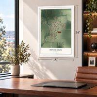 Henderson, Illinois map, 18 x 24 inch print in a white frame in a home office