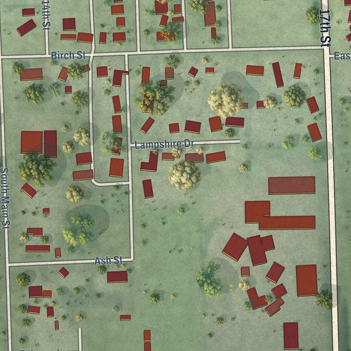 Second close-up of the map of Henderson, Nebraska print showing more streets and buildings