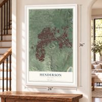 Henderson, Nevada map, 24 x 36 inch print in a white frame by a staircase