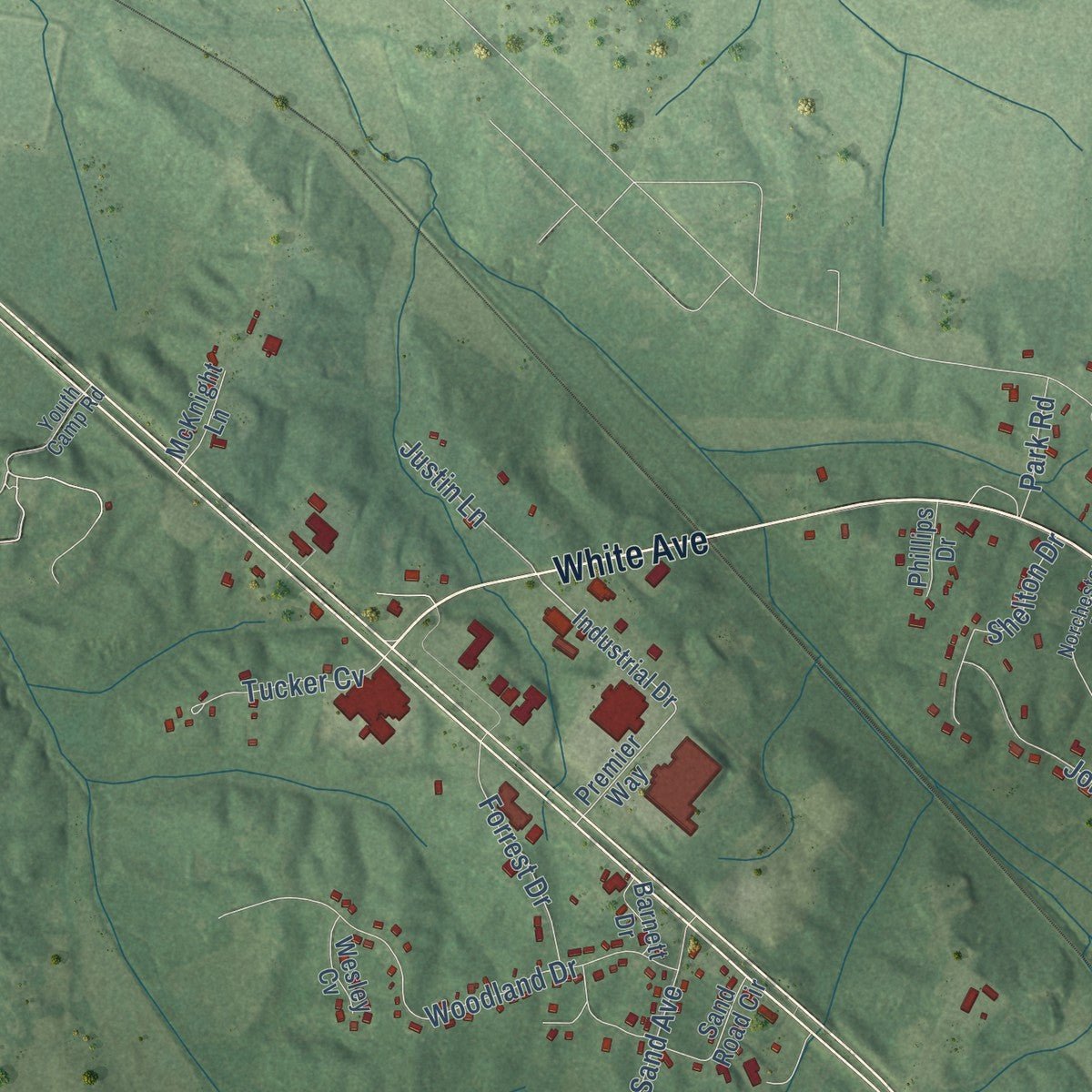 Second close-up of the map of Henderson, Tennessee print showing more streets and buildings