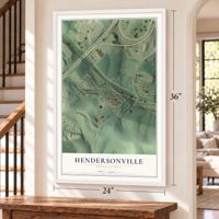 Hendersonville, Pennsylvania map, 24 x 36 inch print in a white frame by a staircase