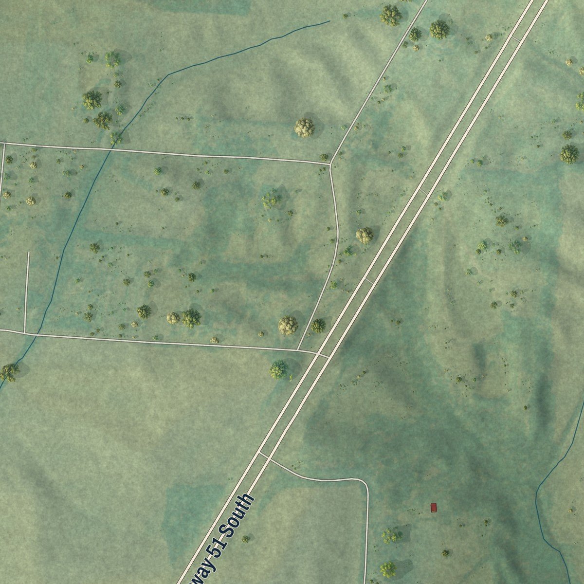 Second close-up of the map of Henning, Tennessee print showing more streets and buildings