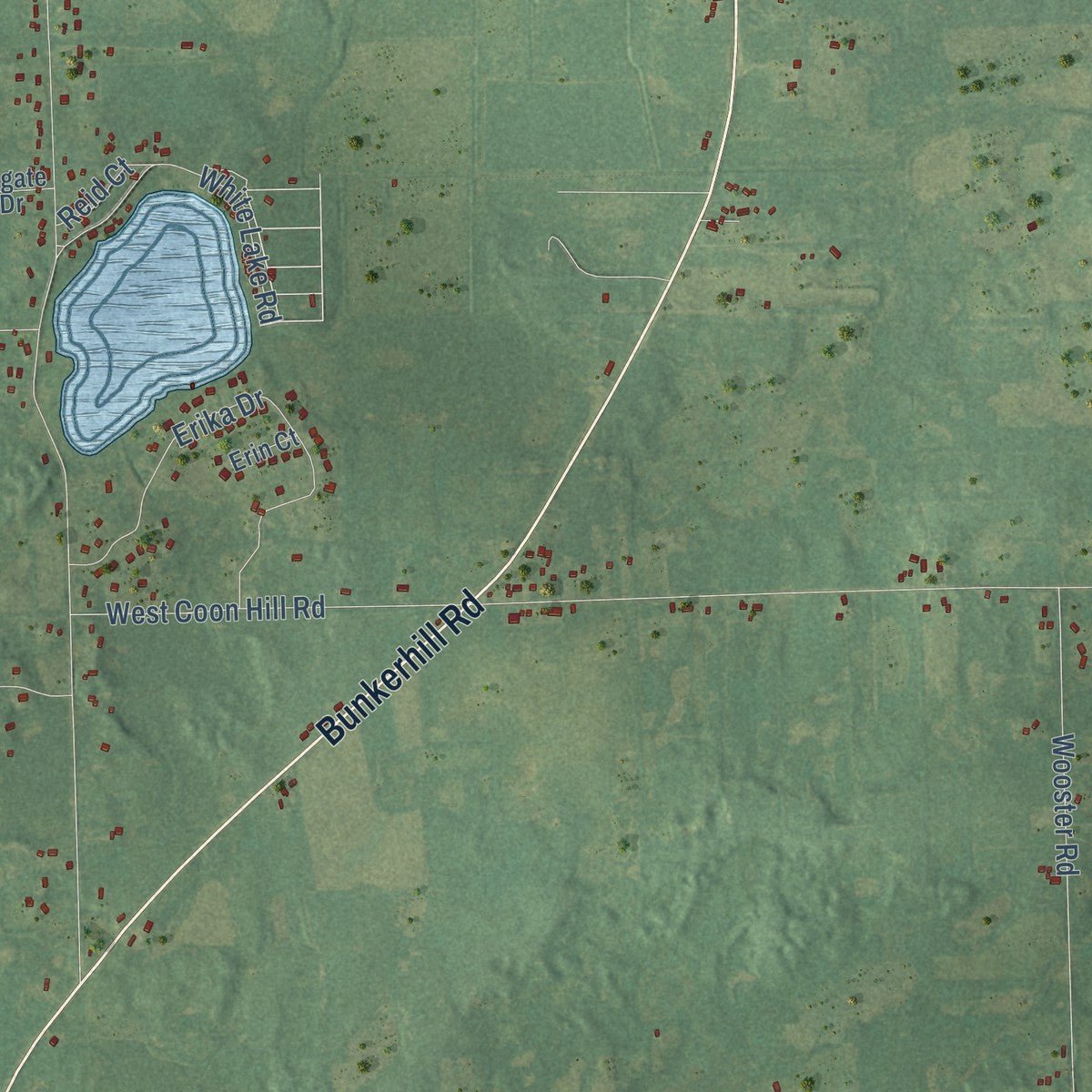 Second close-up of the map of Henrietta, Michigan print showing more streets and buildings