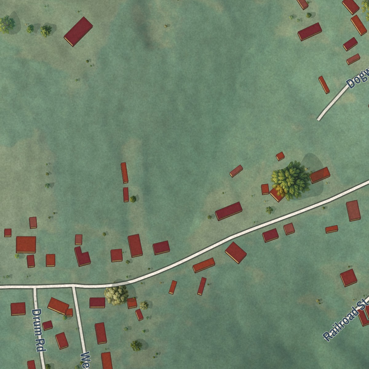 Second close-up of the map of Henrietta, North Carolina print showing more streets and buildings