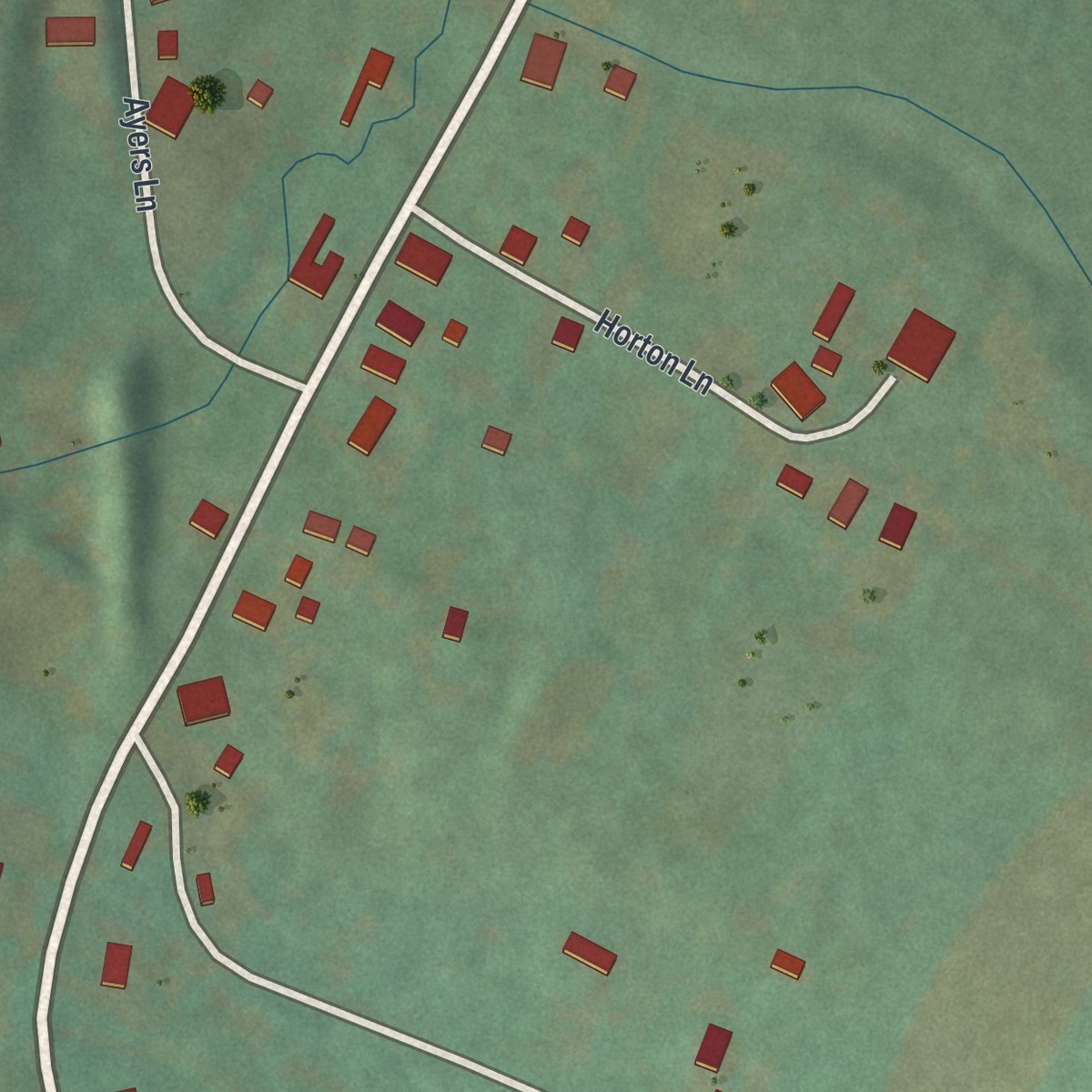 Second close-up of the map of Henrietta, Pennsylvania print showing more streets and buildings