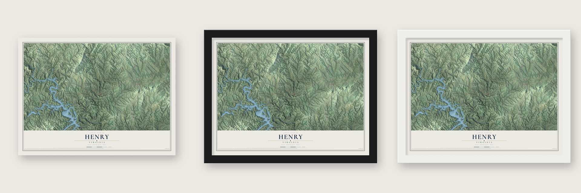 Henry, Franklin County, Virginia map unframed, in a black wood frame and in a white wood frame