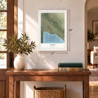 Henry, Nebraska map, 12 x 18 inch print in a white frame in an entryway