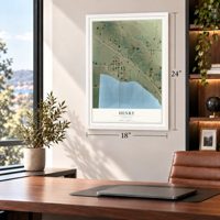 Henry, Nebraska map, 18 x 24 inch print in a white frame in a home office