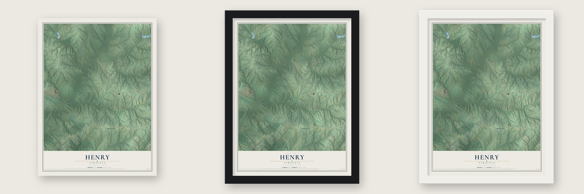 Henry, Charlotte County, Virginia map unframed, in a black wood frame and in a white wood frame