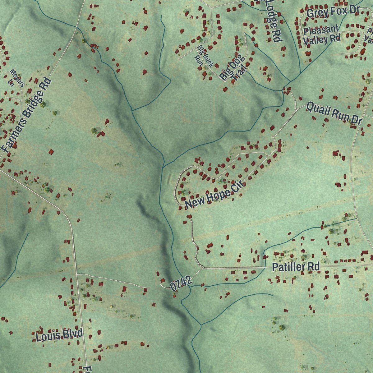 Second close-up of the map of Hephzibah, Georgia print showing more streets and buildings