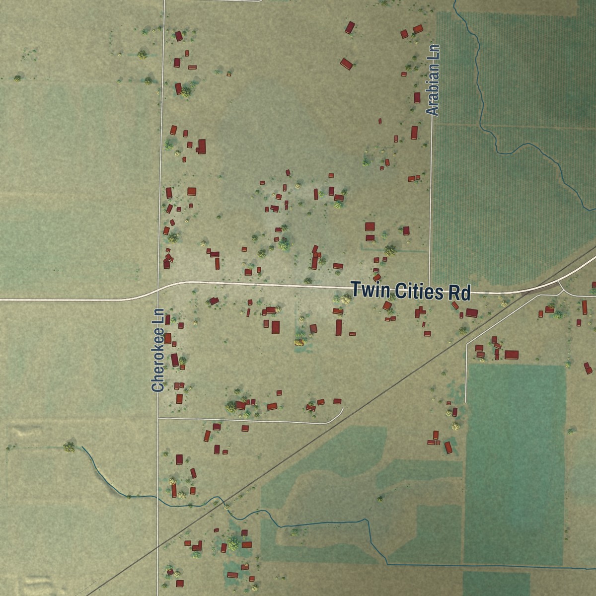 Second close-up of the map of Herald, California print showing more streets and buildings