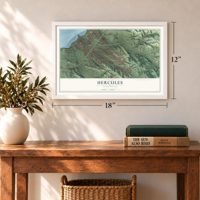 Hercules, California map, 12 x 18 inch print in a white frame in an entryway