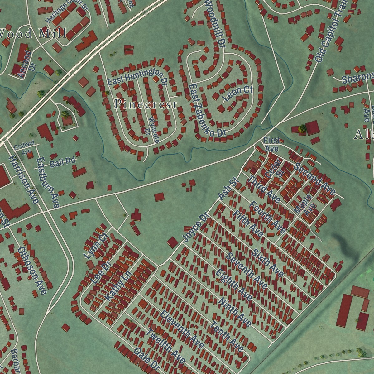 Second close-up of the map of Heritage, Delaware print showing more streets and buildings