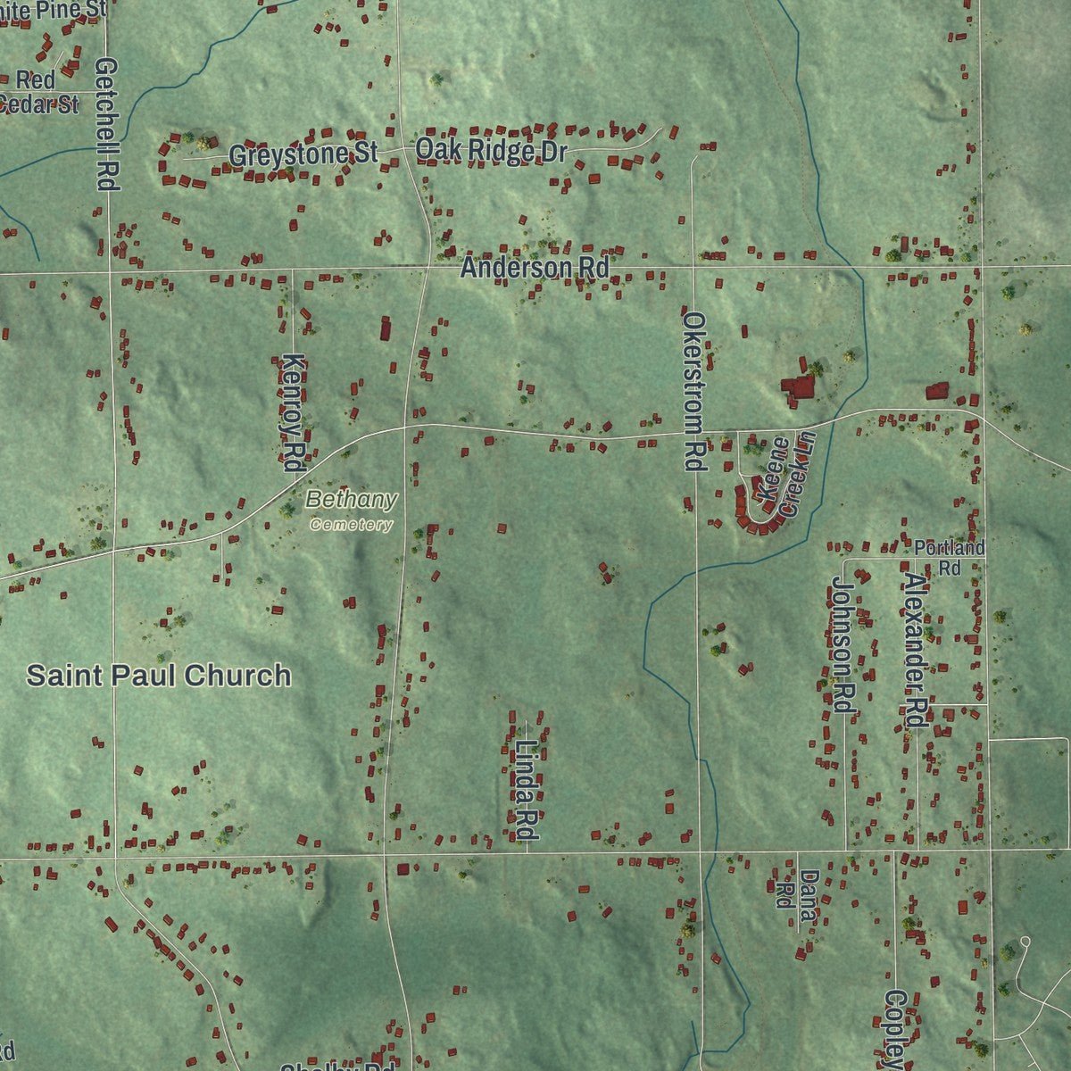 Second close-up of the map of Hermantown, Minnesota print showing more streets and buildings