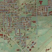 Second close-up of the map of Hermiston, Oregon print showing more streets and buildings