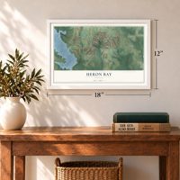 Heron Bay, Georgia map, 12 x 18 inch print in a white frame in an entryway