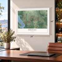 Heron Bay, Georgia map, 18 x 24 inch print in a white frame in a home office