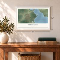 Heron Lake, Minnesota map, 12 x 18 inch print in a white frame in an entryway