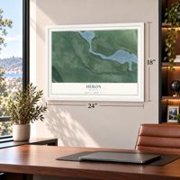 Heron, Montana map, 18 x 24 inch print in a white frame in a home office