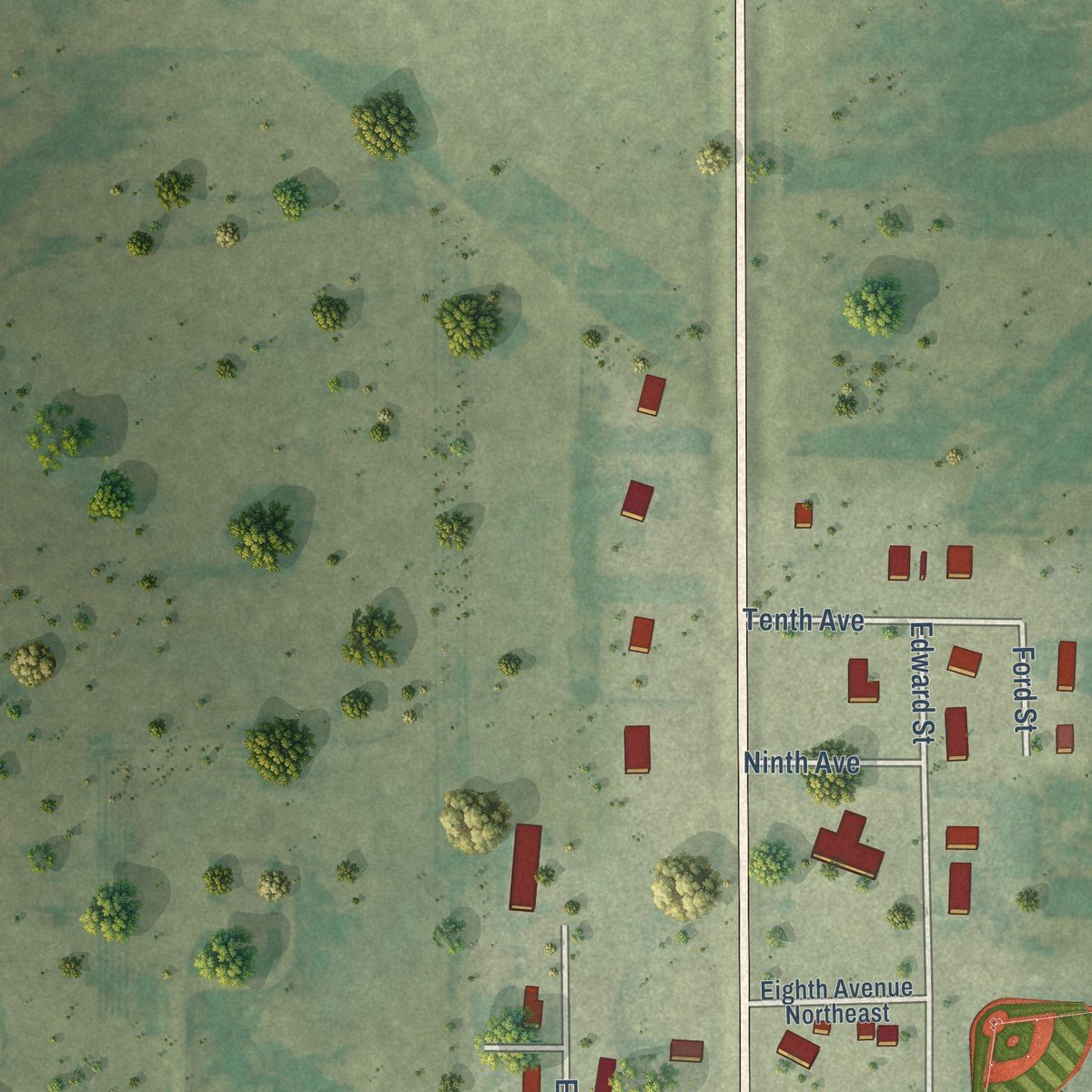 Second close-up of the map of Herreid, South Dakota print showing more streets and buildings