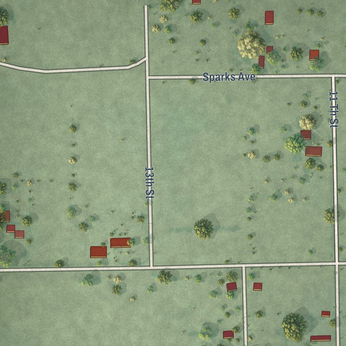 Second close-up of the map of Herrick, South Dakota print showing more streets and buildings