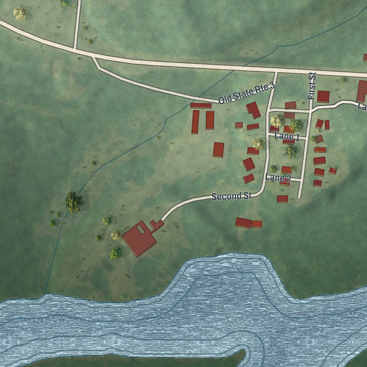 Second close-up of the map of Herrings, New York print showing more streets and buildings