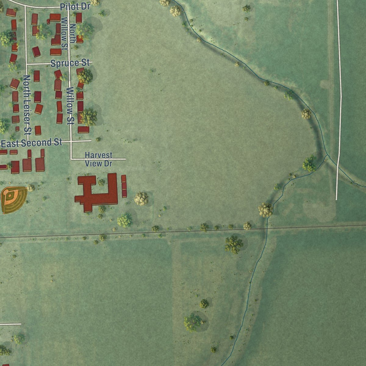 Second close-up of the map of Herscher, Illinois print showing more streets and buildings