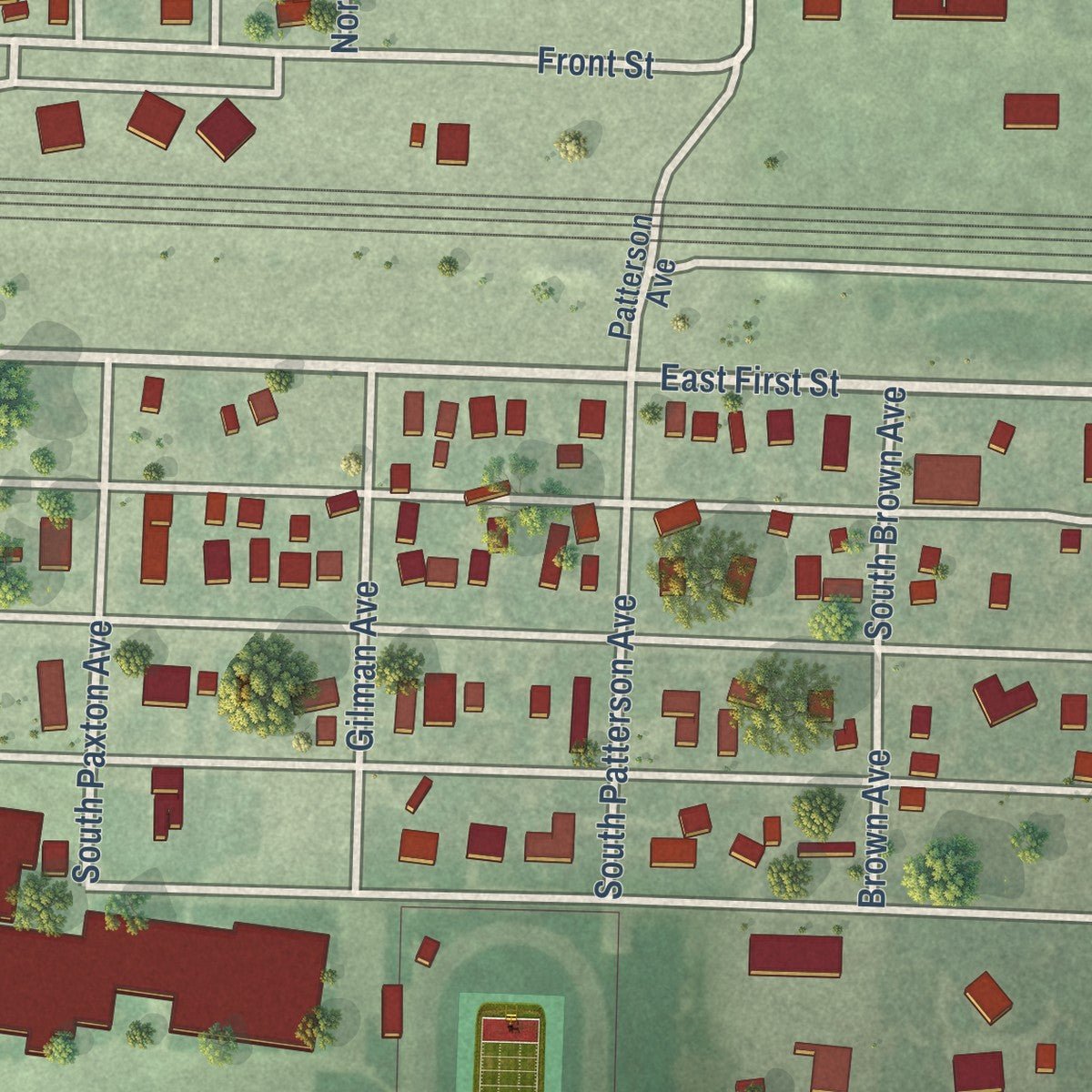 Second close-up of the map of Hershey, Nebraska print showing more streets and buildings
