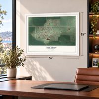 Hershey, Nebraska map, 18 x 24 inch print in a white frame in a home office