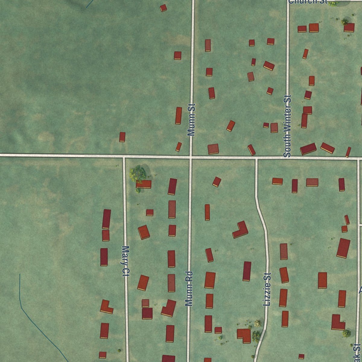 Second close-up of the map of Hesperia, Michigan print showing more streets and buildings