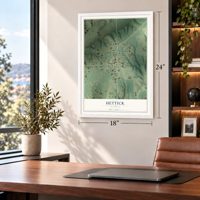Hettick, Illinois map, 18 x 24 inch print in a white frame in a home office